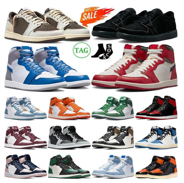 

travis scotts 1 retro Basketball Shoes Jumpman 1s low Black Phantom Lost And Found Denim Reverse Mocha Chicago Fragment Starfish Mens Womens size 36-46, 28
