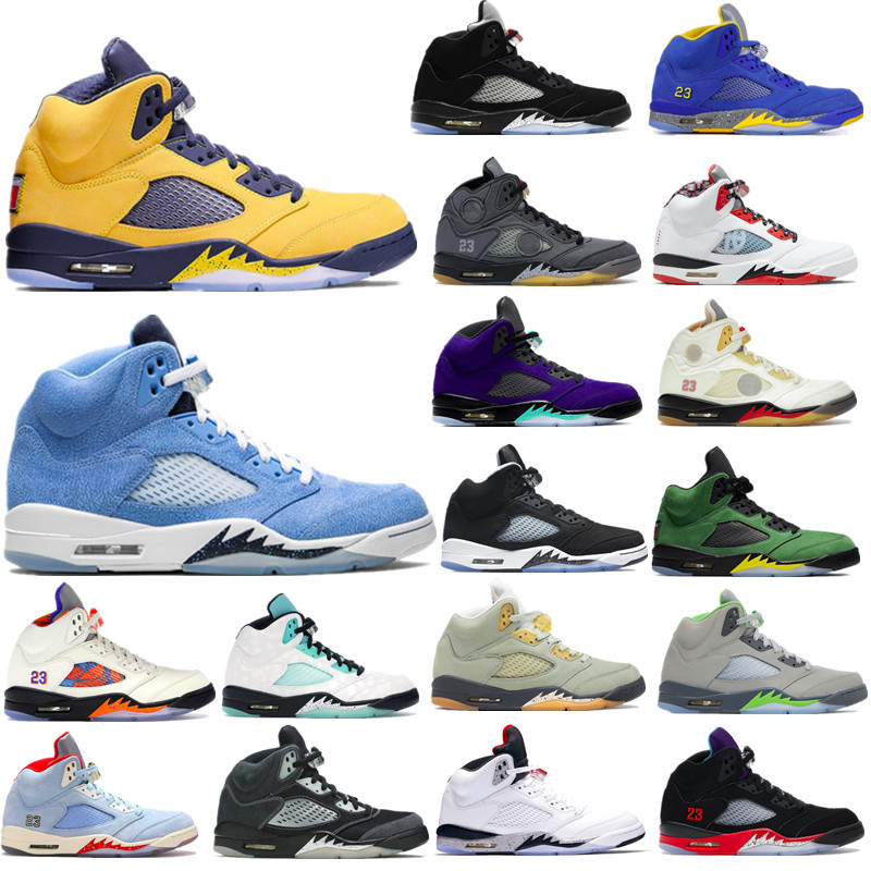 

5s Raging Red Mens Basketball Shoes Jumpman 5 Mens White Steelth UNC PE Red Suede Racer Blue Quai 54 Pinksicle Oregon Michigan Trainers, Blue suede