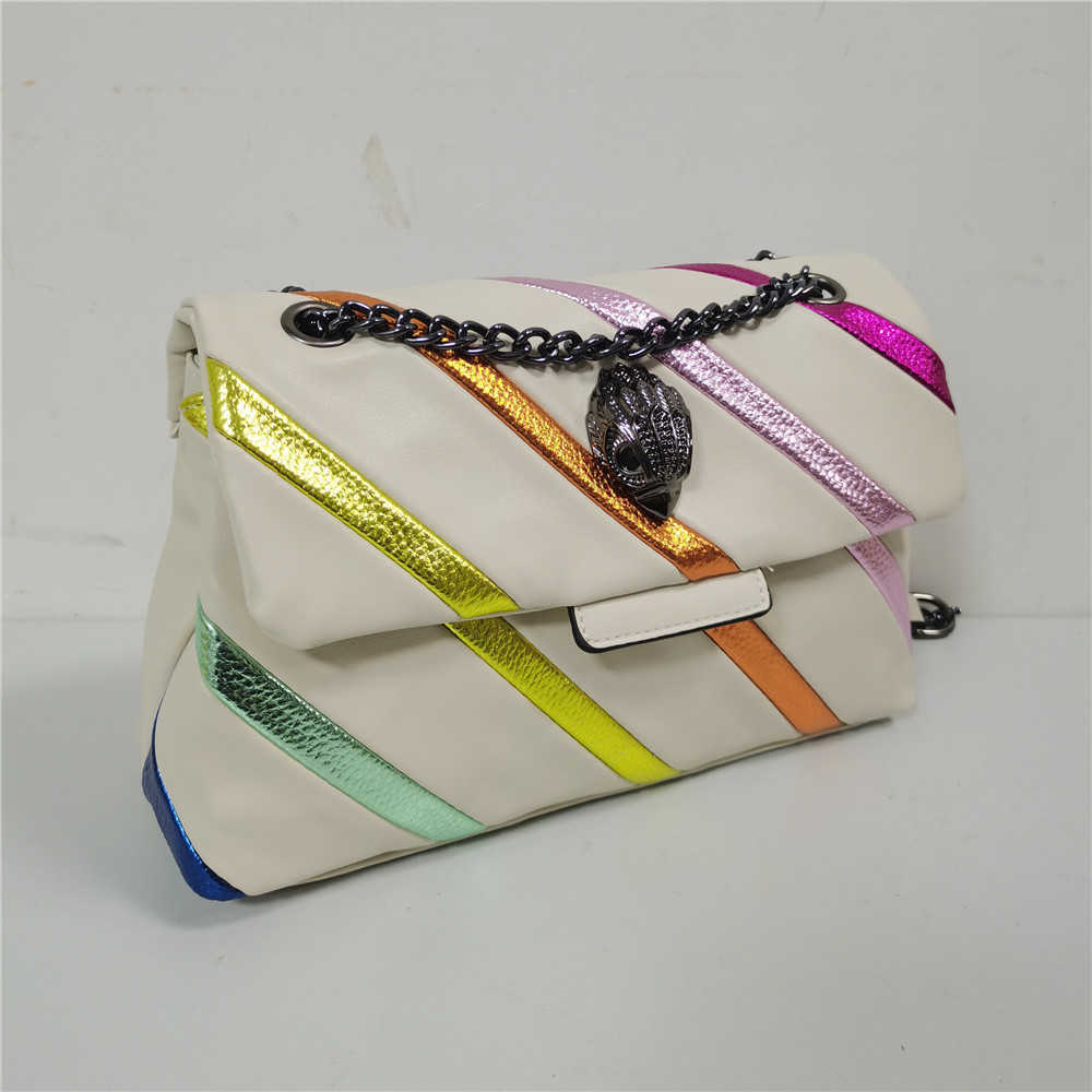 

Crossbody Bag New Arrival Beige Rainbow Patchwork Women Purse Eagle Icon Bird Head On Front Flap Jointing Colorful Cross Body Bag 230205, Sky blue