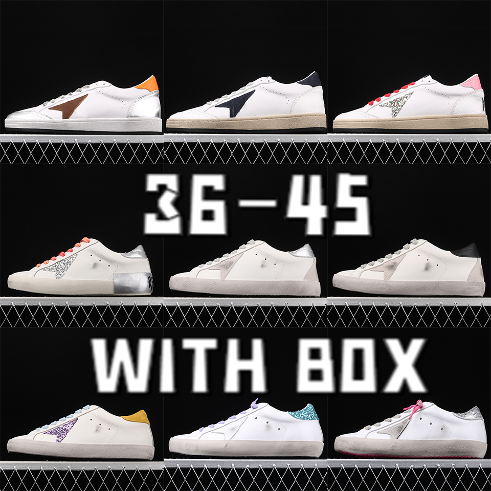 

Golden Goose superstar sneakers italian leather star gloss black logo sequins classic white distressed dirty designer men women casual shoes size 35-45, 38