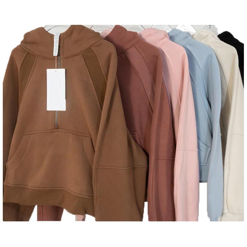 

Women Jackets yoga hoodie Scuba womens Plus Velvet Thickening jackets hoodys sports half zipper terry designer sweater chothing loose short clothe 20 Color Size -L, No3hoodie