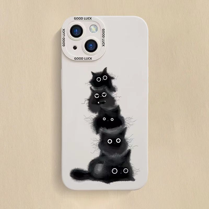 

Fashion silicone cartoon Coal Briquettes Cat phone case suitable for iphone14 13 12 pro max All-inclusive protected phone case