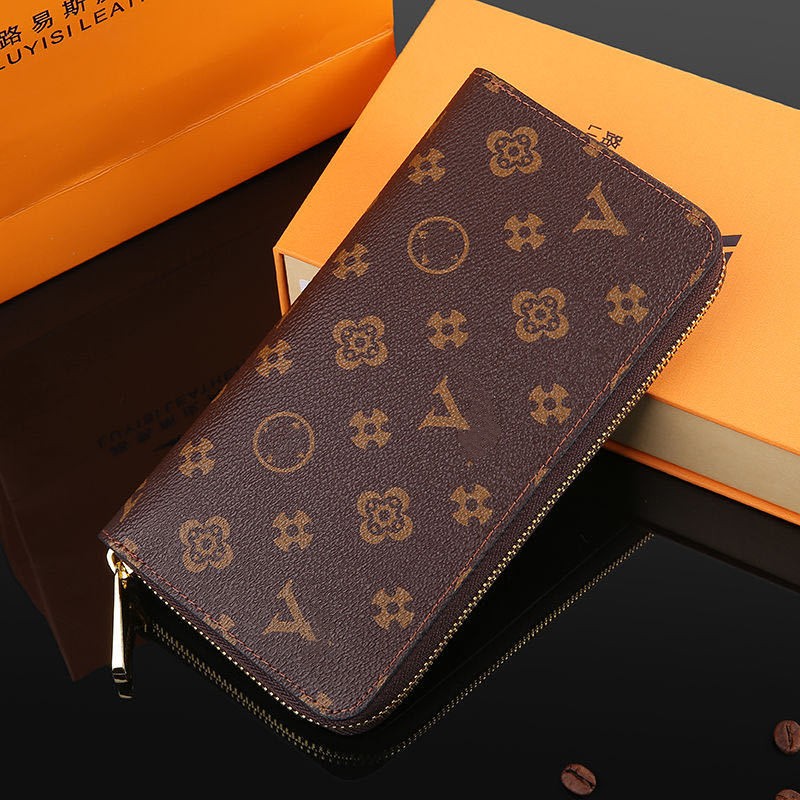 

Fashion women men Top Qualitys Lvs wallet Genuine Leather wallet single zipper wallets lady ladies long classical purse with box card 60017 #888, Black grid