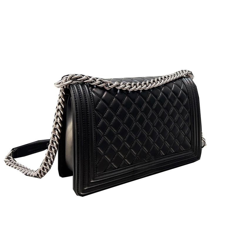 

Womens Vintage Classic Goatskin Aged Silver Metal Bags Quilted Maxi Boy Girls Fashion Chain Strap Crossbody Shoulder Large Capacity Luxury Designer Handbags 27CM, Grey