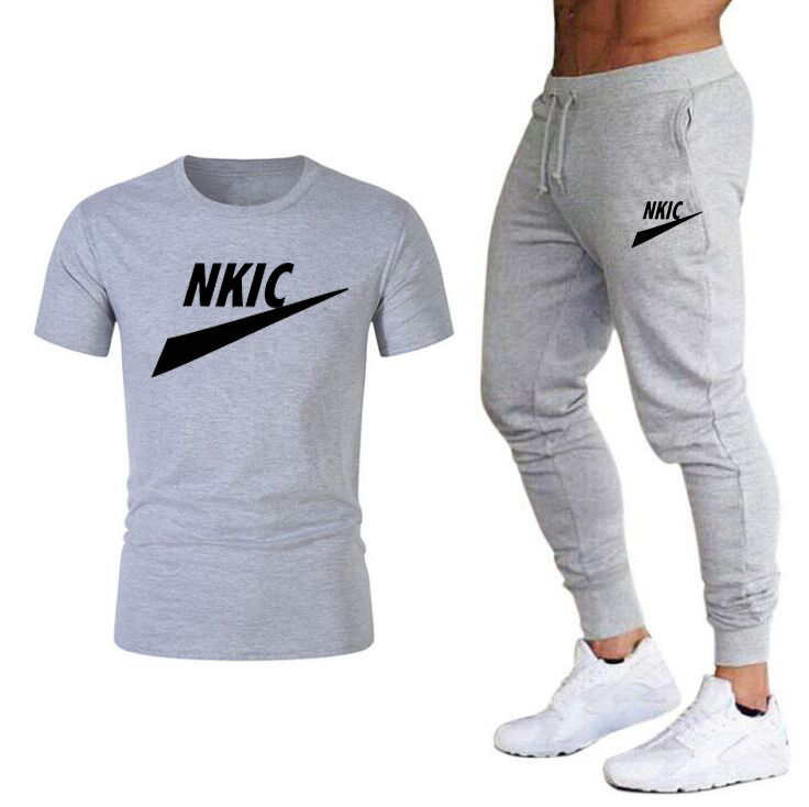 

Men Fashion Sets Summer Brand Tracksuit Fitness Suit Quick-drying Short-Sleeved Long trousers Men O-Neck Solid Sportswear Two-piece, Blue