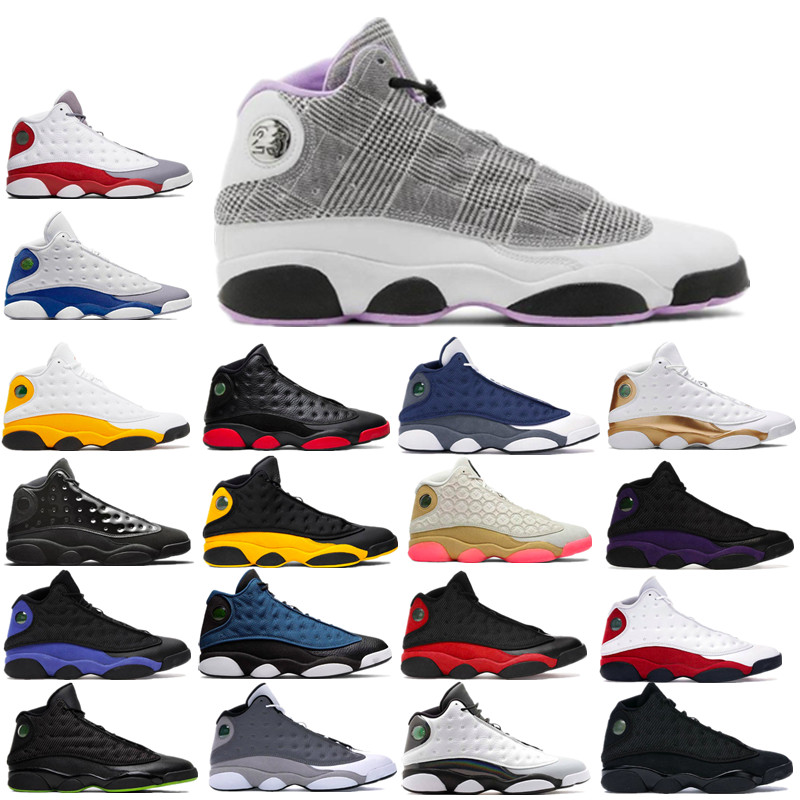 

13s Basketball Shoes Altitude 13 Mens Atmosphere Grey Black Cat Brave Blue Cap and Gown Defining Moment Del Sol Dirty Bred Flint CNY Trainers Outdoor Sports Sneakers, Black hyper royal