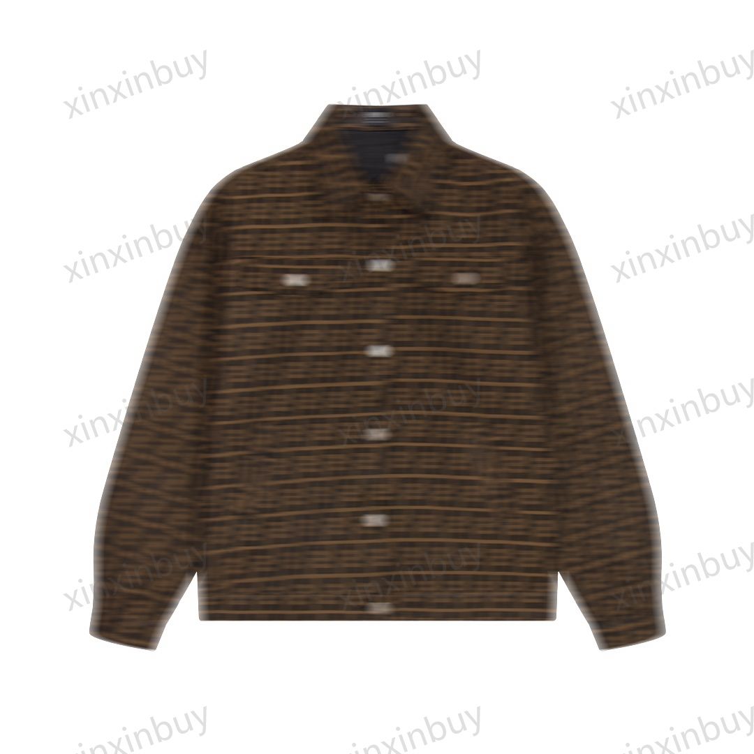 

xinxinbuy Men designer Jacket coat 23ss Double Denim jacquard fabric short sleeve cotton women khaki black brown M-2XL, Multi