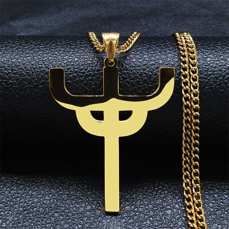 Gothic Judas Priest Symbol Stainless Steel Necklace Women/Men Gold Color Saint Pendant Necklaces Jewelry gargantilla NXH369S06 0206-image-840029801