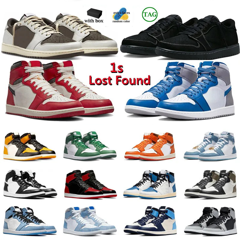 

With box Lost Found 1 1s basketball shoes for mens womens lows high OG Black Phantom Reverse Dark Mocha Denim low trainers sneakers 36-47