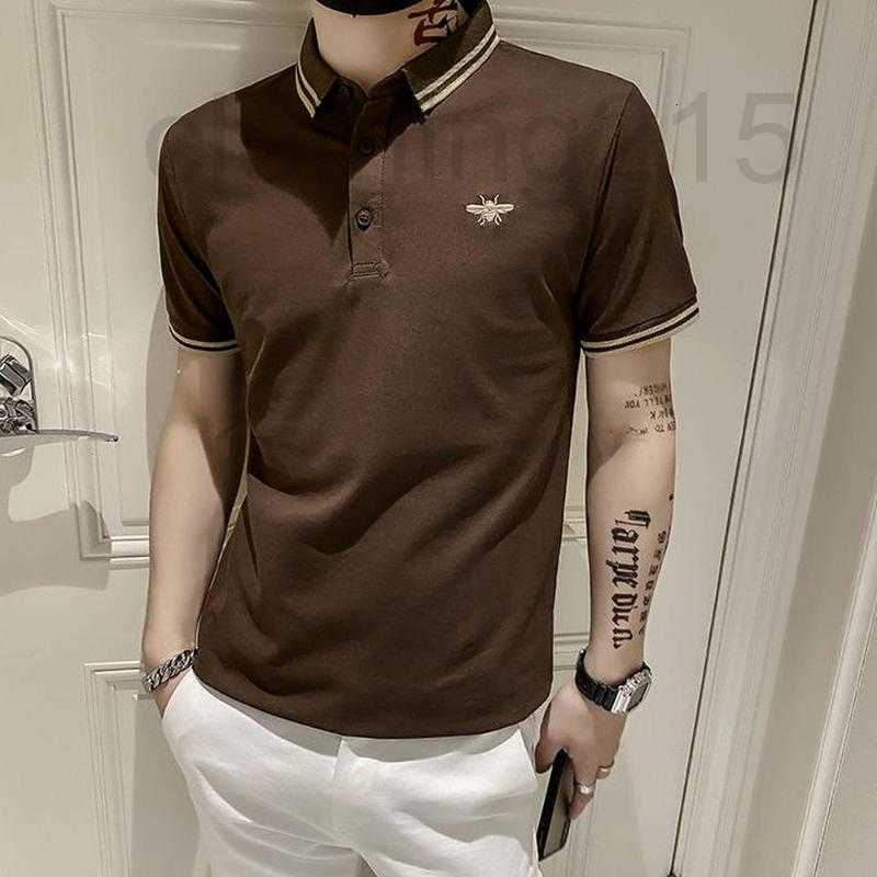 

Men's Polos Designer Casual Embroidered Bee Khaki Shirt Top Summer Lapel Short Sleeve T-shirt Korean Fashion Clothing Mens ZG8J, White