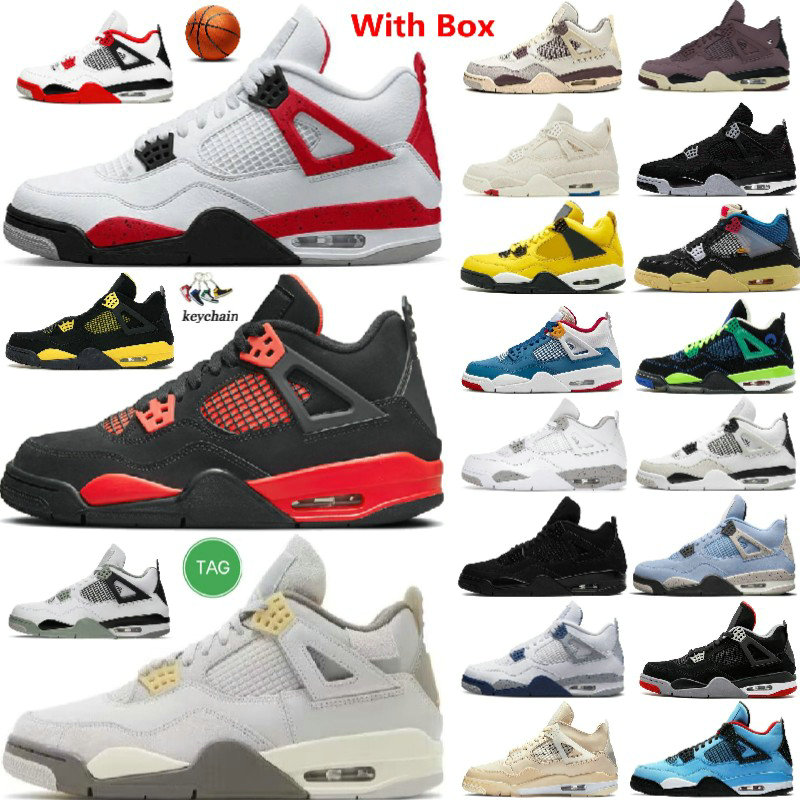 

4 Men Basketball Shoes 4s Sports Sneakers Craft Photon Dust Oil Green Seafoam Military Black Cement Fire Red Thunder Canvas Bred Oreo Cat OG Box Athletics Trainers, 4s rasta