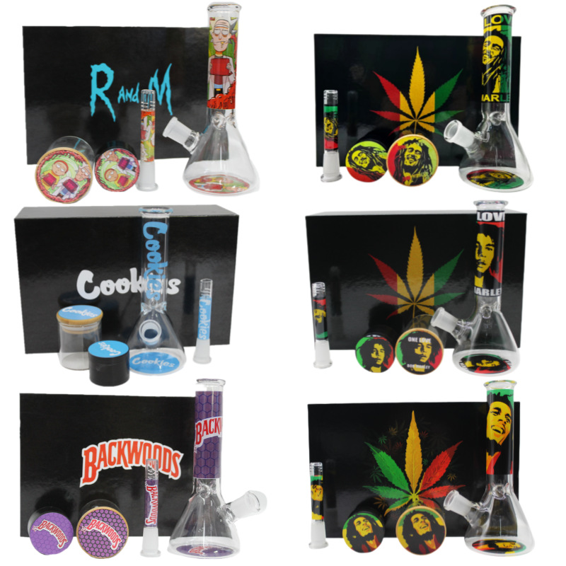 

Personalized design glass bong hookah kit thick water pipe with herb grinder Storage tank accessories bongs set