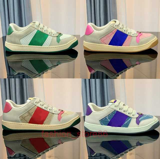 

Designer Stripe Shoes Fashion Dirty Leather Lace-up Tennis Shoe Fabric Low Top Canvas Sports Casual Men Women Screener Sneaker with size 35-44, 14