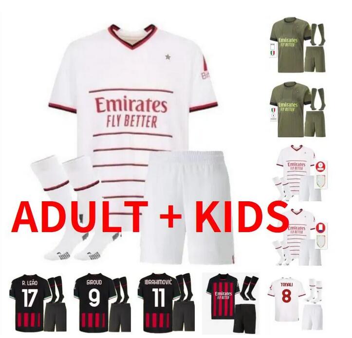 

IBRAHIMOVIC 22 23 soccer jersey AC MILANS third GIROUD DE KETELAERE R. LEAO TONALI THEO football shirt 2022 2023 TOMORI FLORENZI origi men kids kit, 21/22