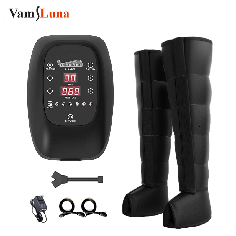 

Leg Massagers Presotherapy Device Air Compression Masager 6 Modes 6 Chambers Pneumatic boots Lymphatic Drainage Massage Recovery System 230206, Black