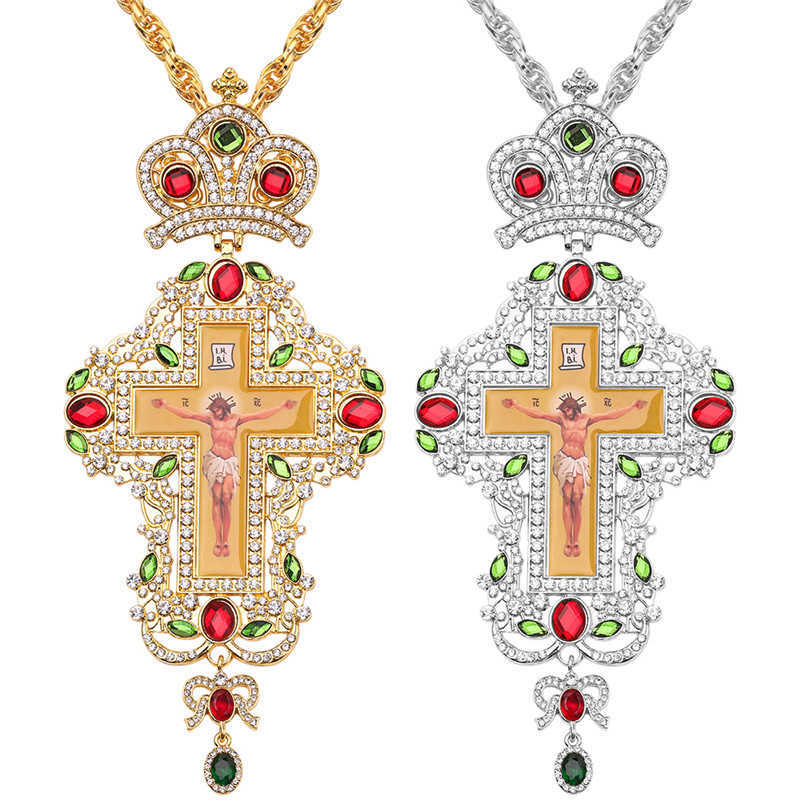 Pendant Necklaces Gold Plated Pectoral Cross Russian Greece Crucifix Religious Necklace Byzantine Art and Orthodox Tradition Holy Cross Priests G-image-839981330