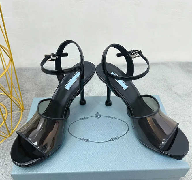 

Women's Sandals Slingbacks Dress Shoes Designer Patent Leather Elegant Transparent Stiletto Heel Height 9cm Sandals For Party Wedding Shoe Classic Silver Slipper, Black