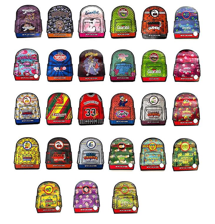

500 Kinds of Backpack Boyz Mylar Bag Cali Packs Resealable Smell Proof Bags sweet potato gummy Cap Italian Ice Edibles Packaging