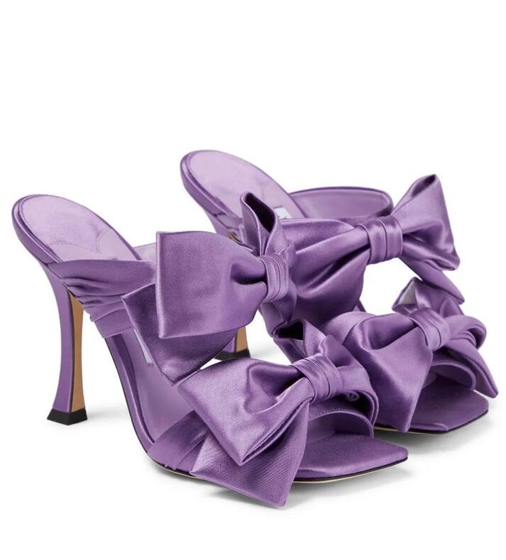 

Elegant Bridal FLACA MULE Sandals bow with wisteria satin muller shoes Wedding black suede Women's Dress Party Lady High Heels Nude Black Summer Gladiator Ladies