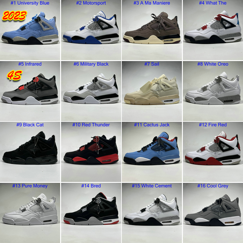 

2023 Basketball Shoes Jumpman 4 4s University Blue Sail Bred Military Black Cat Fire Red White Cement Thunder Cactus Jack Cool Grey Man, #12 fire red