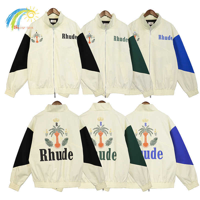 

2022fw New Patchwork Rhude Jacket Men Women 1 1 Coconut Tree Print Green Blue Black Outwear Coats A764