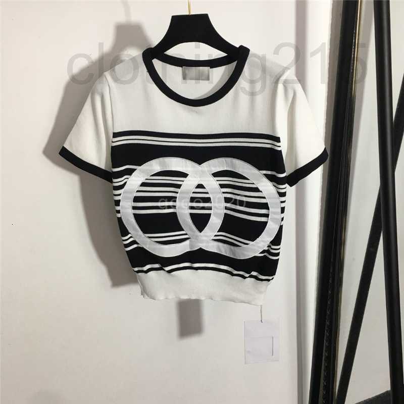 

Women's T-Shirt Designer 2022 women summer striped knit tee designer tops with letter print milan runway cotton crew neck crop top t-shirt clothing high end 8QDQ, White