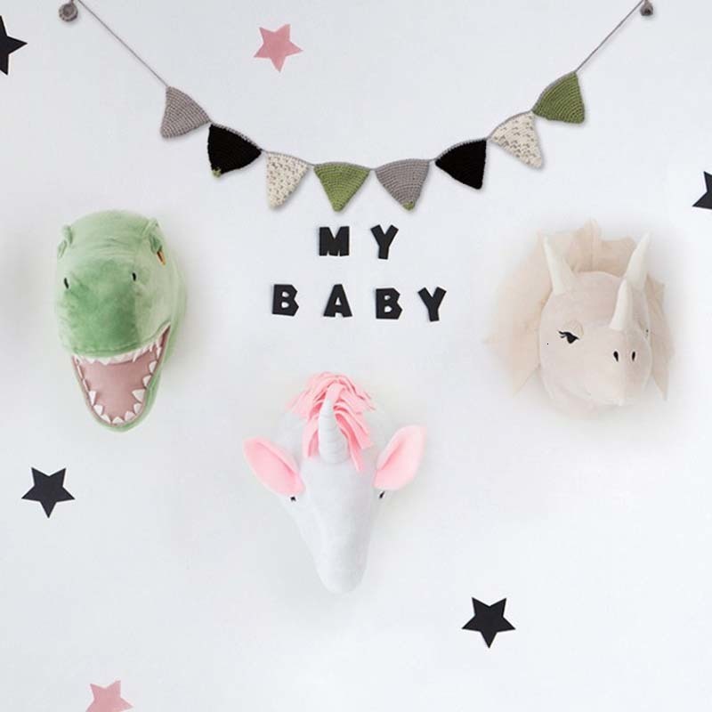 

Wall Decor Baby Girl Room Decor Nordic Plush Toy Dinosaur Unicorn Animal Head Wall Decoration Painting Pendant Modern Minimalist Home Decor 230206