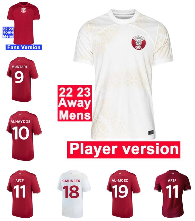 

22 23 Qatar MUNTARI Mens Soccer Jerseys Player Version National Team AFIF ALHAYDOS ALAAELDIN ABDELKARIM BOUALEM Home Away Football Shirts Short Sleeve Uniform 888