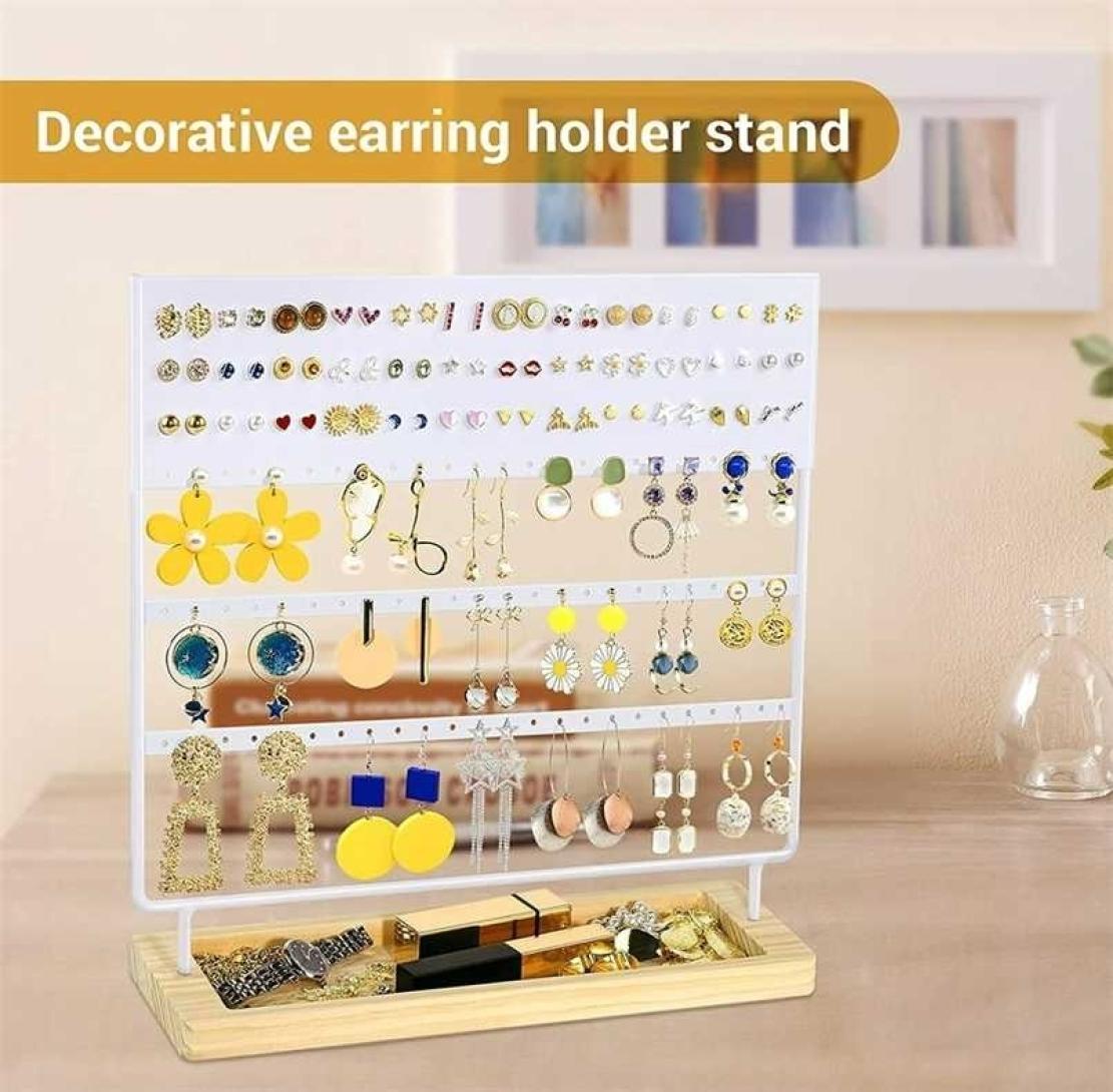 

Upgraded Earrings Holder Heighten Display Tree Jewelry Necklaces Organizer 144 Holes 6 Layers with Wooden Tray 2111051652159