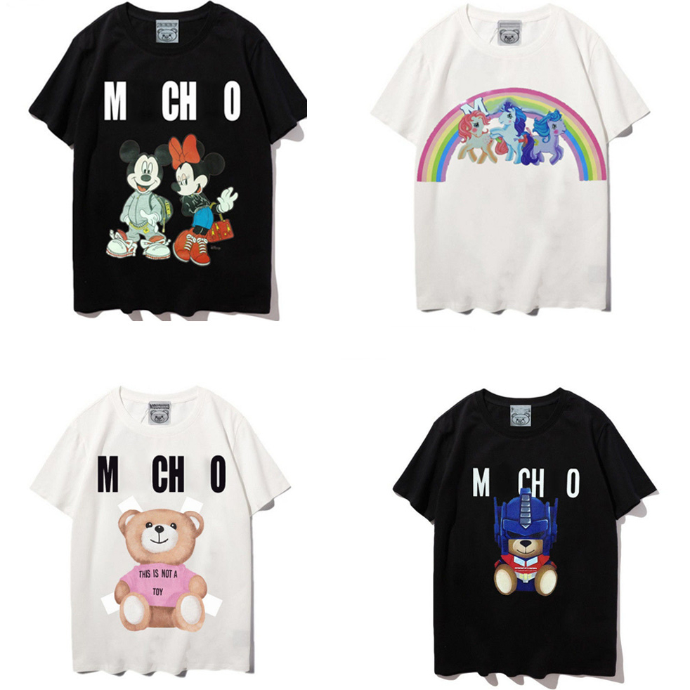 

Italy brands full sleeve t shirt plush bear letter Graphic print Black white leisure Mens womans Fashion durable quality couple Coach designer Clothing tee tops, M o s c h i n o