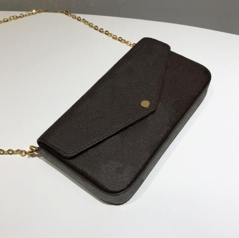 

Designer Woman bag Women Shoulder Bags purse wallet designer ladies handbag original box clutch flower grid checkers fashion card holder three in one, Brown flower-red inside