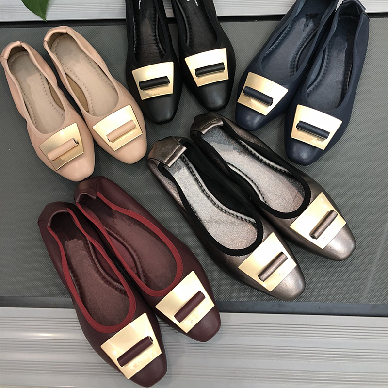 

Soft Sheepskin Metal Decorative Flat Designer Women's Shoes Leather Lefu Shoes Pumps Ballet Shoes, Red