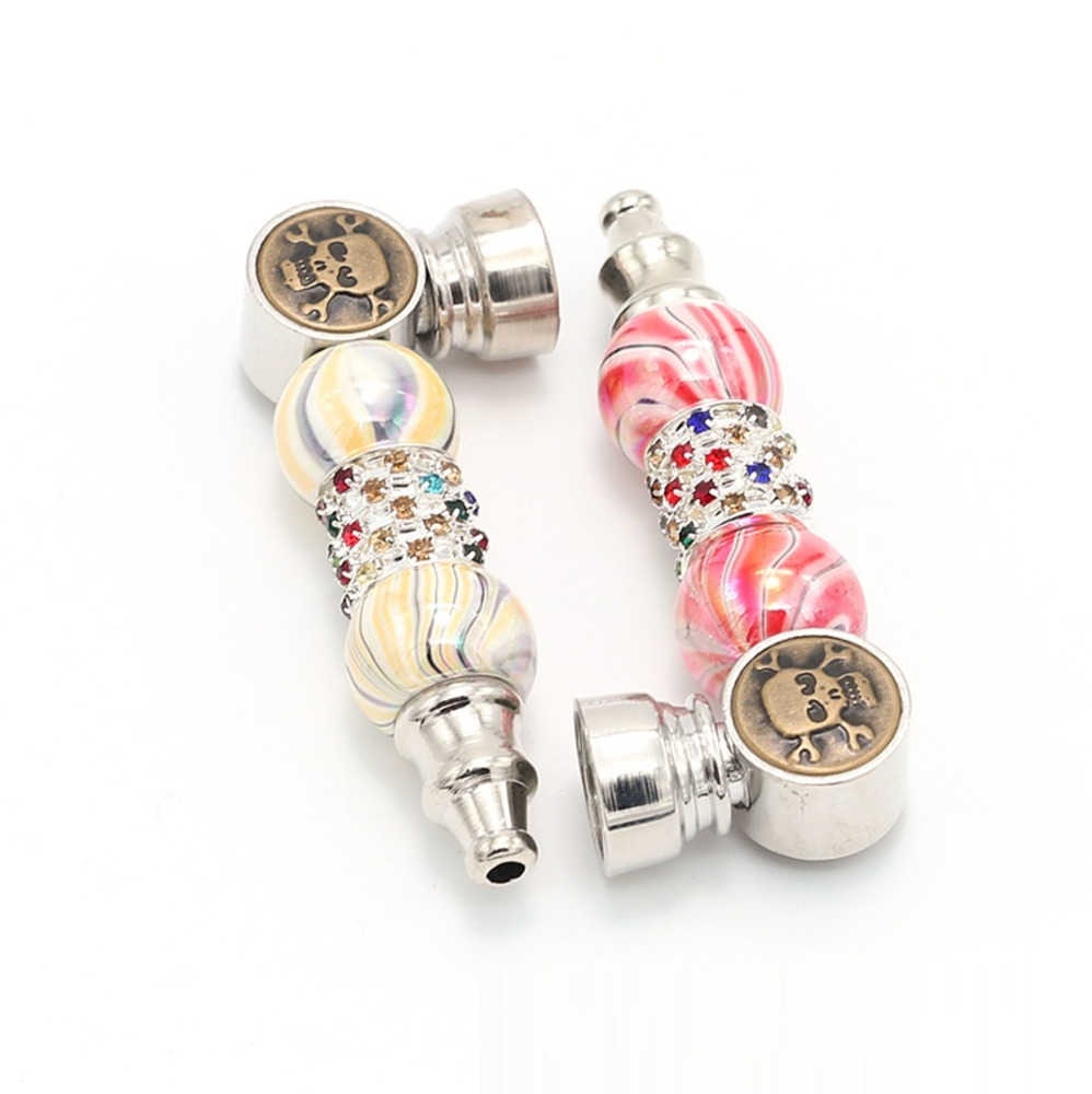 

Smoking Metal Pipe Wholesale Double bead color drill pipes portable skull pipe pot over metal smoke filter cigarette holder