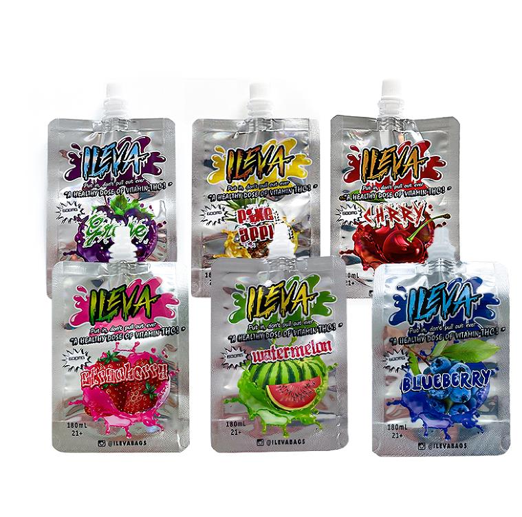 

600mg ILEVA 180ml Liquid spout pouch Packaging bags resealable edibles aluminum foil composite flexible packing bag self-supporting suction nozzle juice mylar bag