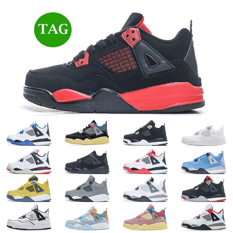 

kids jorden 4 basketball shoes jumpman 4s black cat toddler sneakers sports boys j4 military trainers designer baby kid shoe Red Girls Pour youth infants tennis shoe, 26-35