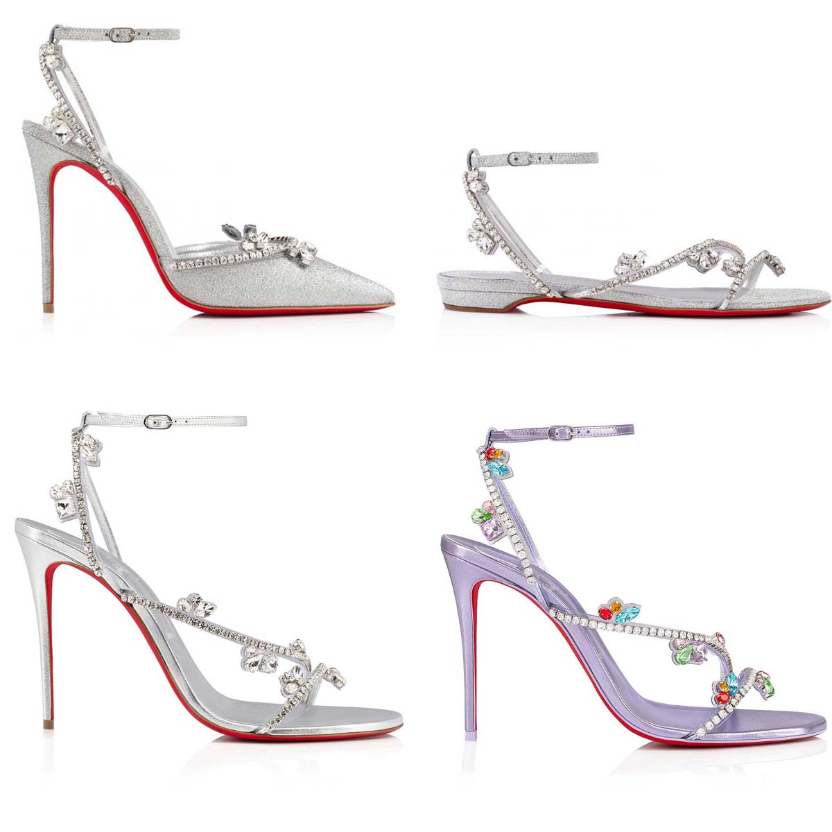 

Luxury Reds sole high heels woman sandal dress pump Marykate Queen 100 mm Degra strass ankle strap sexy pointy toe silver-tone glitter-embellished calf leather EU35-43