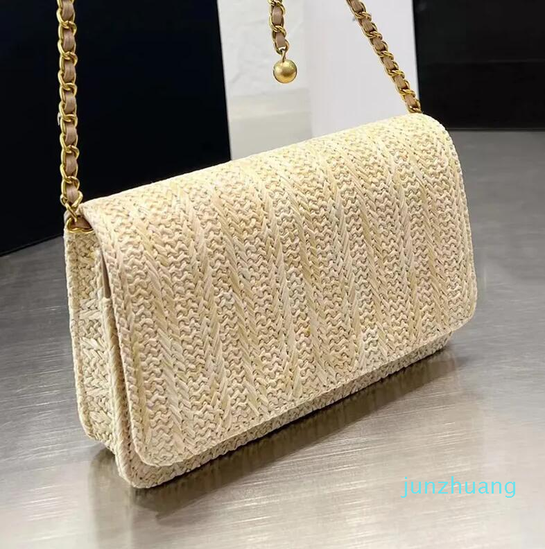 

Designer Raffia Straw 19 Crossbody Shoulder Bag Women 45 Designers Bags France Paris Brand Mini 19c WOC Linen Flap Handbags Lady Golden Ball Chain Strap Purse, Blue