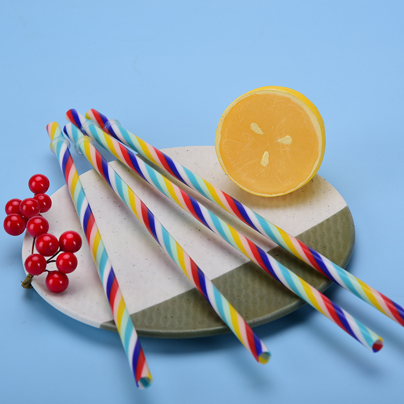 

26.5cm PP Material Striped Plastic Straw Seven-color Straight Straws Drinking accesseries for Mason jar Stainsteel Tumblers