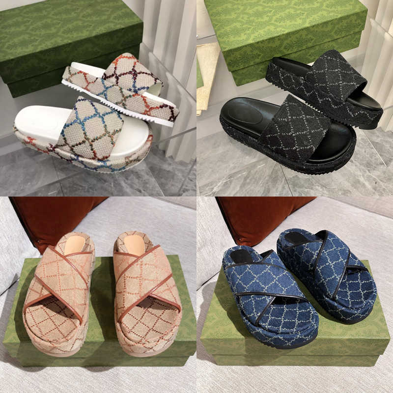 

Designer Women Platform Slide Sandal Slipper Thick Bottoms Lady Flip Flops Embroidery Printed Luxury Summer Beach Shoe 35-42 With Box NO298A, 20