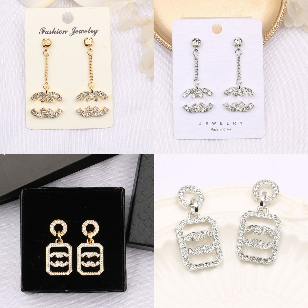

Women Designer Earrings Ear Stud Designers Brand 18K Gold Plated Letters Temperament Crystal Pearl Earring Wedding Party Jewerlry