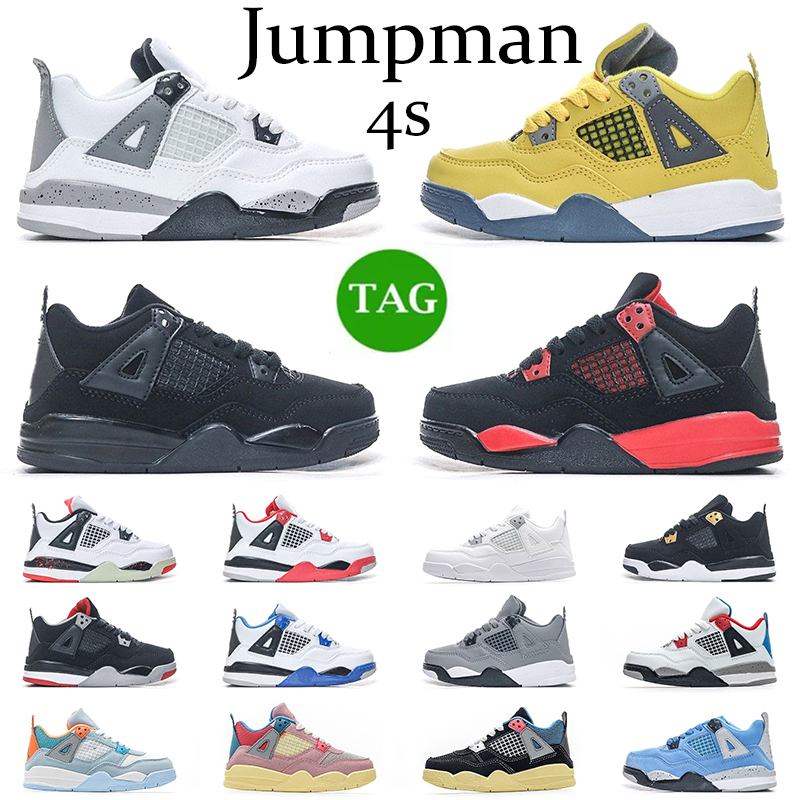 

kids shoes 4s black shoe boys cat sneaker 4 designer basketball bred military black cat trainers baby kid youth toddler infants Girls Pour Red Thunder sports Sneakers