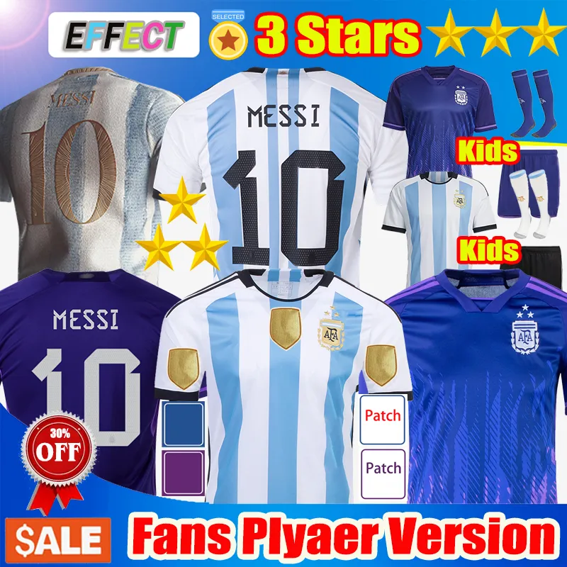 

3 Star Argentina Soccer Jersey Player Fans Version 22 23 Football Shirts 2022 MESSIS J.ALVAREZ DE PAUL National Team MBAPPE GRIEZMANN GIROUD Kids kit uniforms Socks, Fans 2 star home+patch