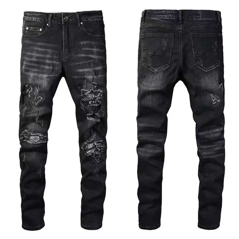 

Classic printed embroidery designer mens jeans motorcycle hole luxury denim men's fashion street wear men pants 6SN6
