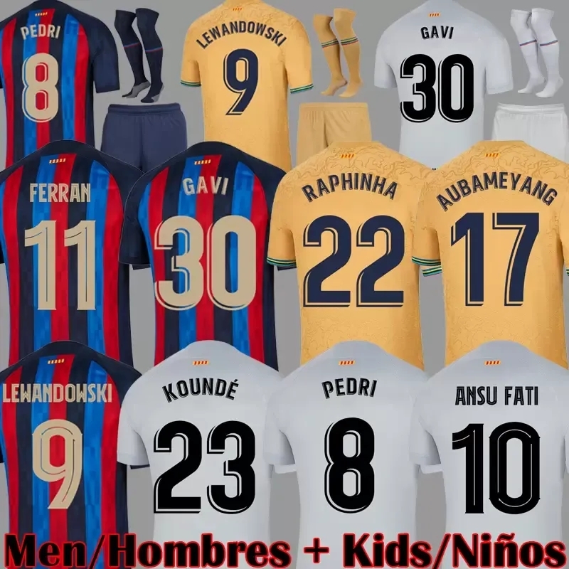 

Barcelona 22 23 Soccer Jersey 9 Robert Lewandowski 8 Pedri 17 Marcos Alonso 1 Marc-Andre ter Stegen 6 Gavi 5 Sergio Busquets 28 Alex Balde 18 Jordi Alba, Colour
