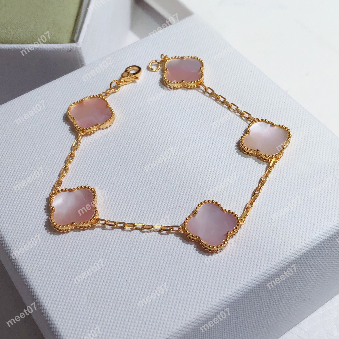 

Lady clover bracelet pink 5 flower link chain Bracelets Personality Bangles Jewelry Dance Party Women Superior Quality