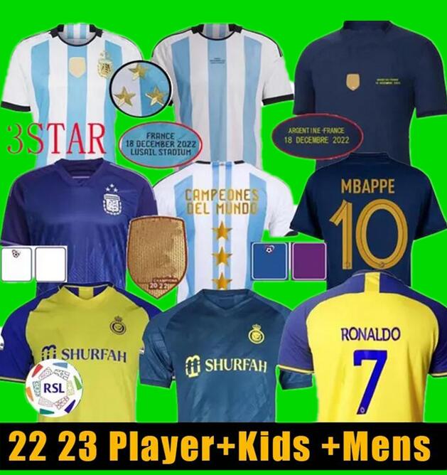 

2022 Argentina soccer Jerseys 3 Stars French MBAPPE Al Nassr FC RonALDos 7 football shirt CR7 SPECIAL player alvarez Maillot de foot Maillots kids kit, 22-23