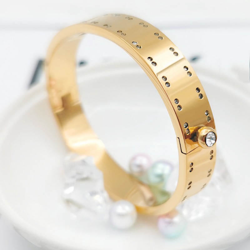 Titanium Steel diamond Bangles Women men Love Designer Bracelets Silver Rose Gold V letter flower logo engrave bracelet Fashion Jewelry Lady Part-image-840101243