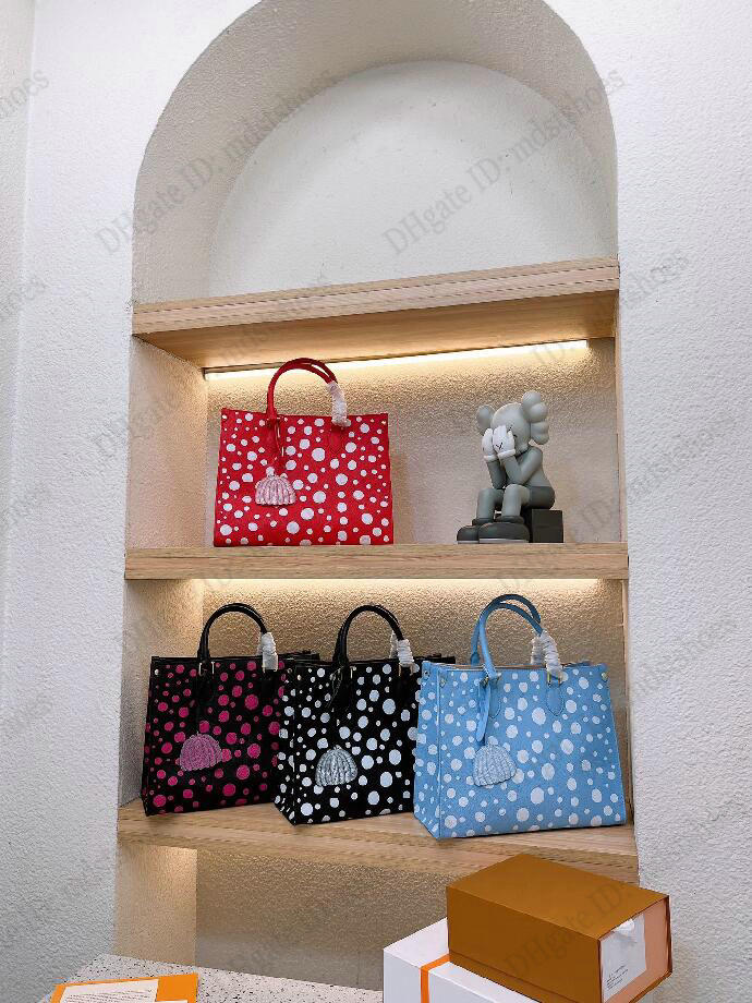 

YK On The Go MM 34cm Totes Bag White Dots Pumpkin Tag Monograms Leather Designers Handbag Luxury Onthego Tote M46389, Color 1