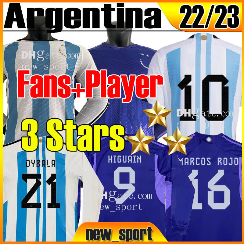 

22 23 Argentina soccer Jerseys Fans Player version Long sleeves ROMERO DYBALA AGUERO Maradona 2022 2023 Men argentine di maria camiseta de futbol football shirt Top, 22 23 home 3 stars