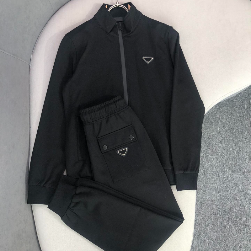 

Mens Tracksuit Highend Designer Luxury Cotton Patchwork Ribbon Sportswear Casual Men Tracksuits, Black